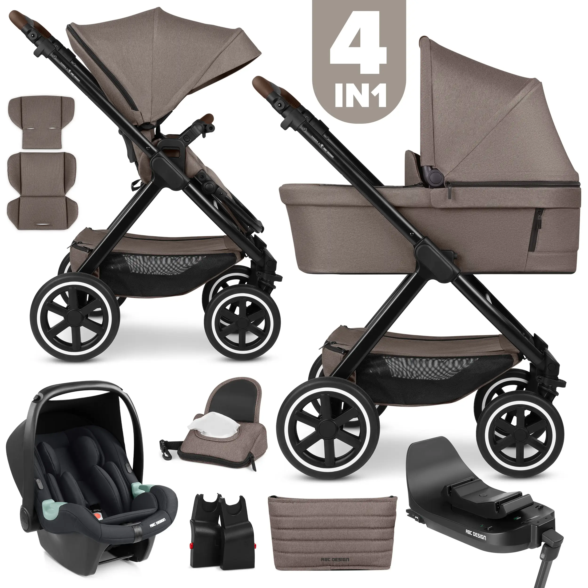 4in1 Kinderwagen Set Samba 2 inkl. Isofix Base - Nature