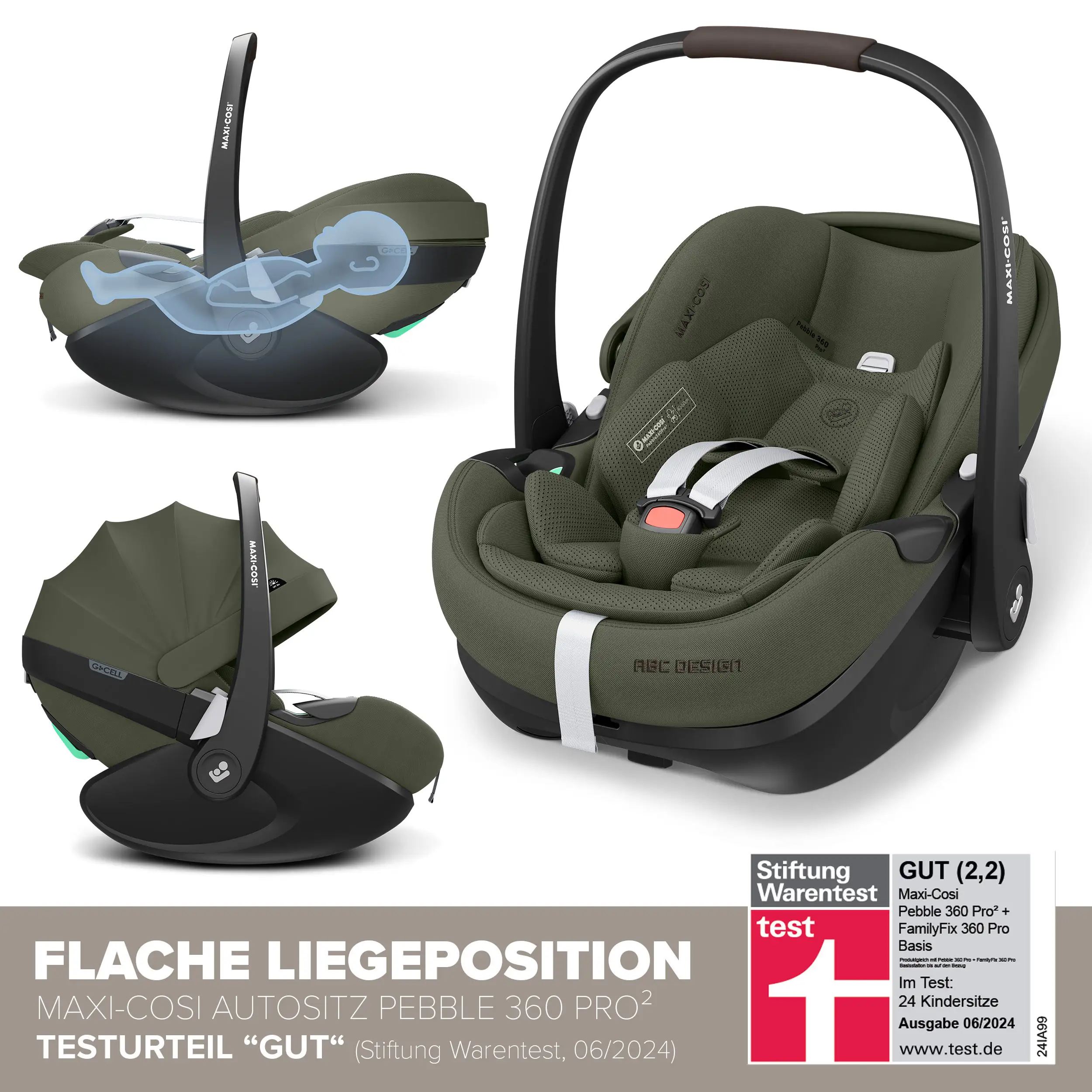 3in1 Kinderwagen-Set Salsa 5 Air inkl. Babyschale Maxi Cosi Pebble 360 Pro 2 - Avocado