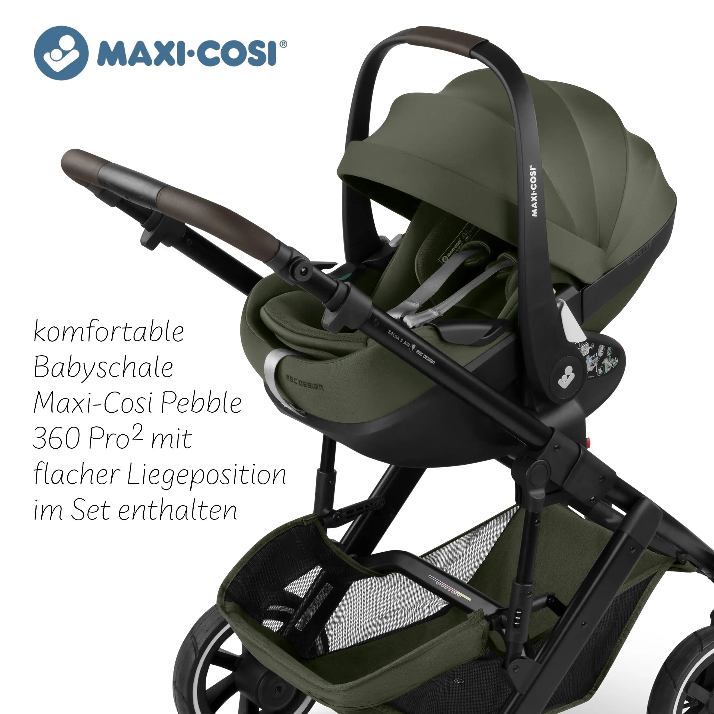 3in1 Kinderwagen-Set Salsa 5 Air inkl. Babyschale Maxi Cosi Pebble 360 Pro 2 - Avocado