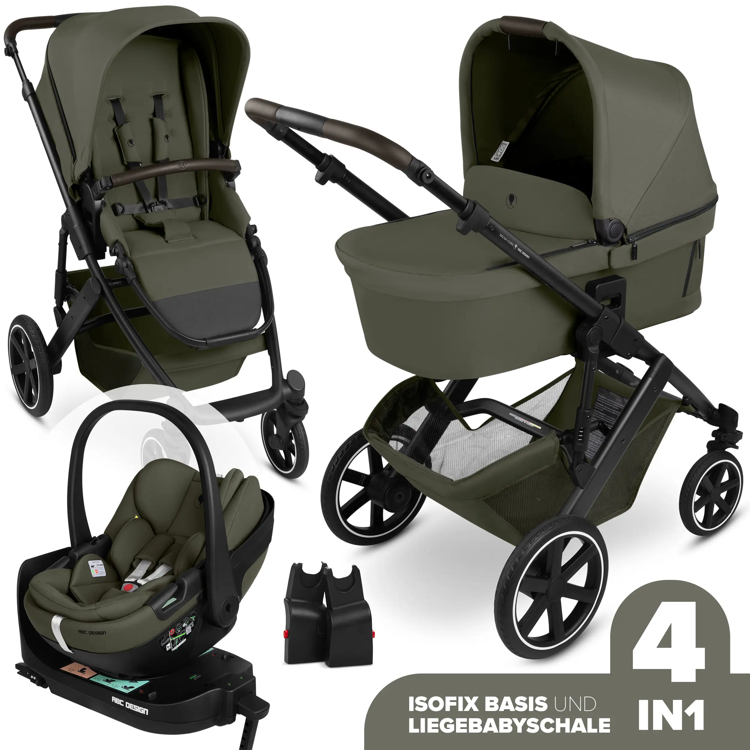 Set passeggino 4in1 Salsa Core incl. ovetto Calla con funzione reclinabile e base ISOFIX Root - Olive