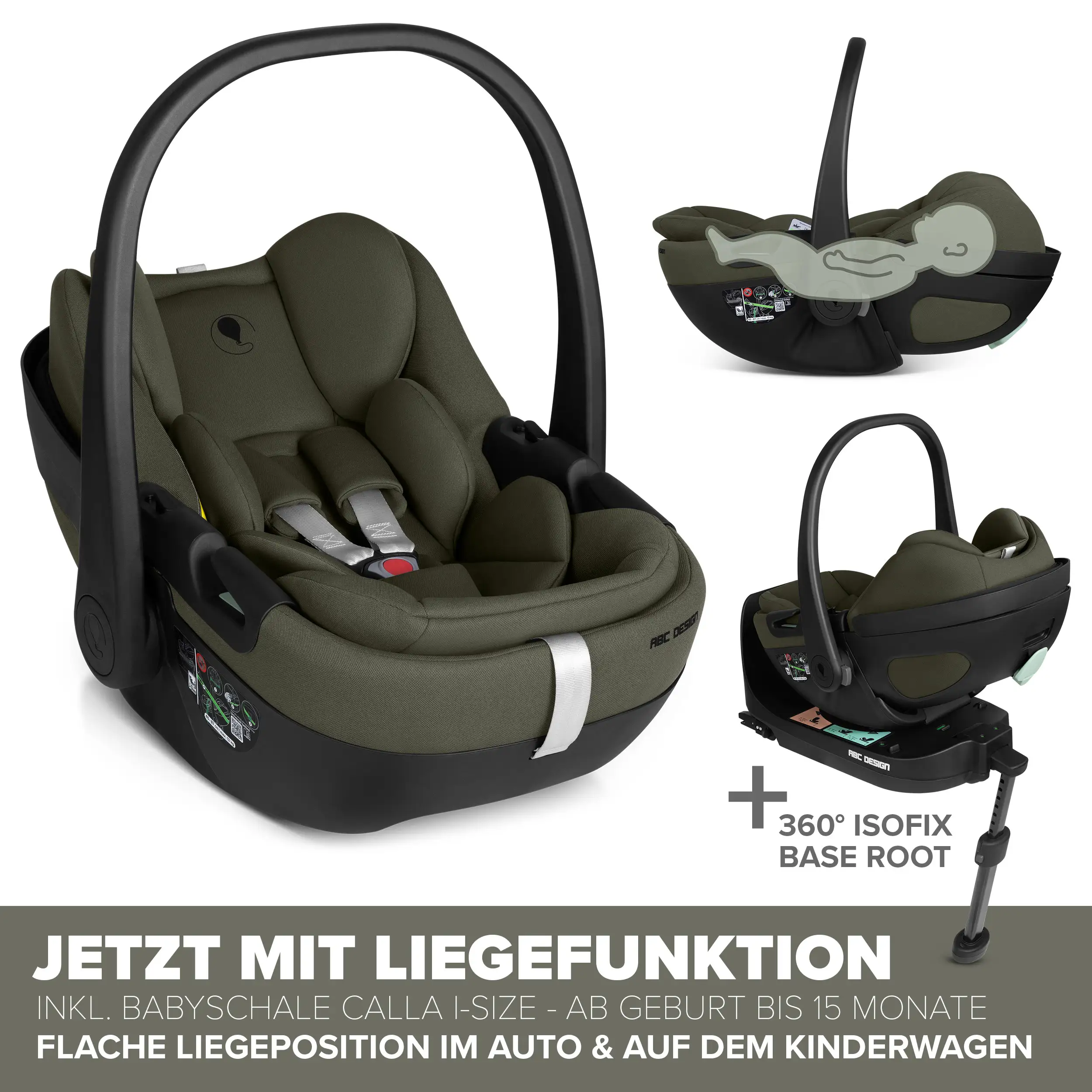Ensemble poussette 4en1 Salsa Core avec coque auto inclinable Calla et base ISOFIX Root - Olive