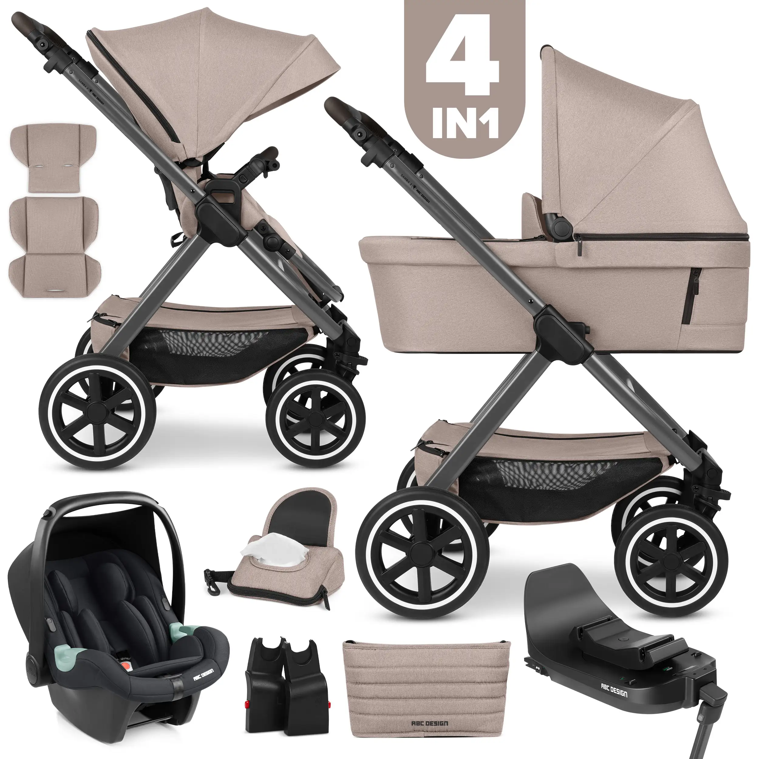 4in1 Kinderwagen Set Samba 2 inkl. Isofix Base - Camel