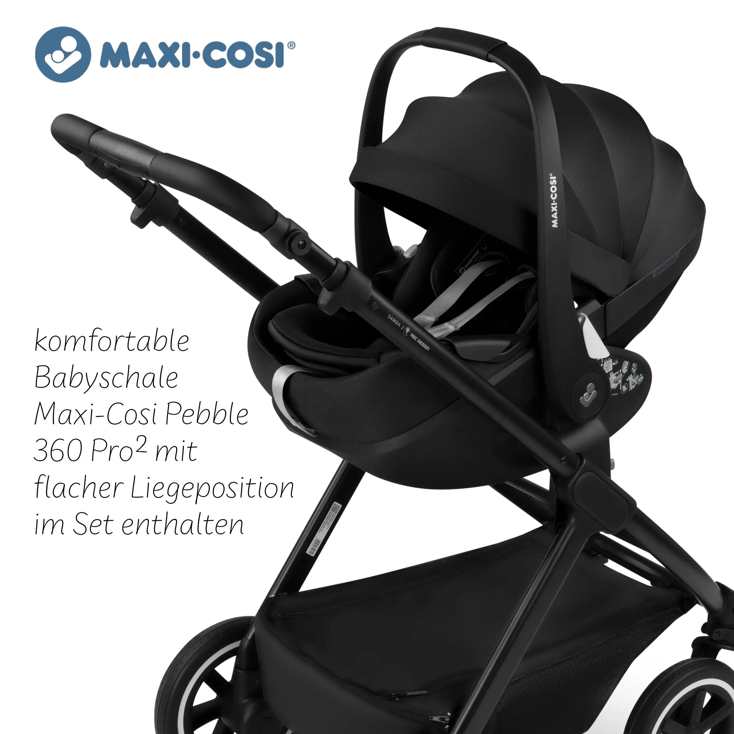 3in1 Kinderwagen-Set Samba 2 inkl. Babyschale Maxi Cosi Pebble 360 Pro 2 - Coal