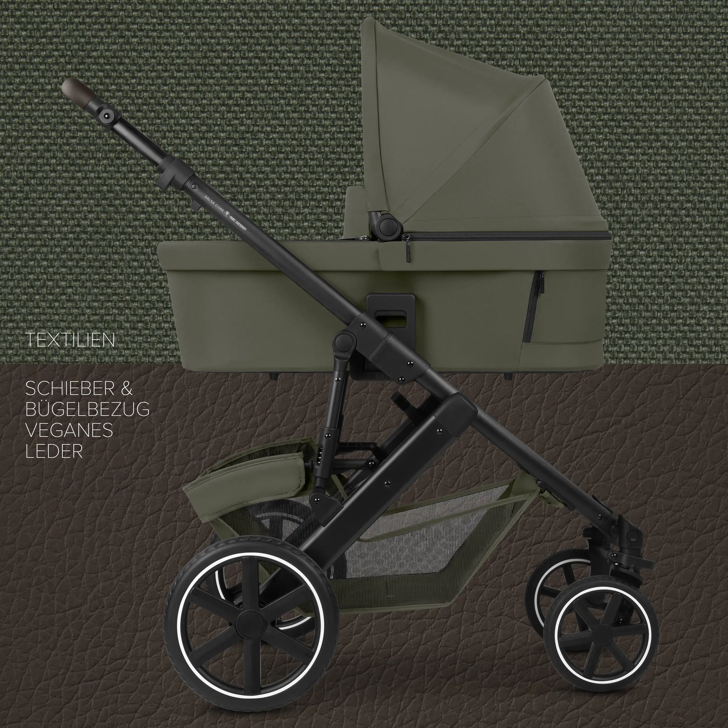 Ensemble poussette 4en1 Salsa Core avec coque auto inclinable Calla et base ISOFIX Root - Olive