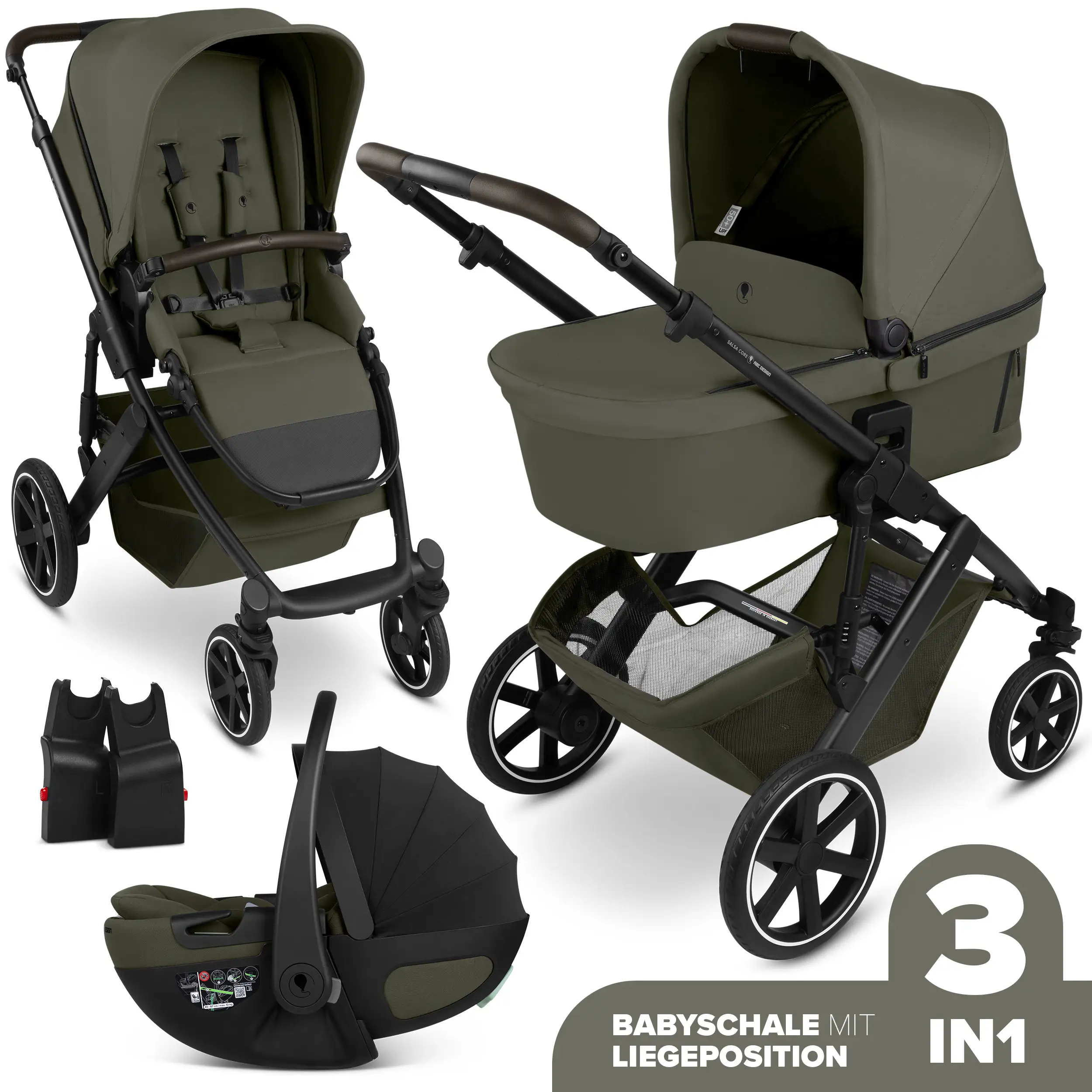 Set passeggino 3in1 Salsa Core incl. ovetto Calla con funzione reclinabile - Olive