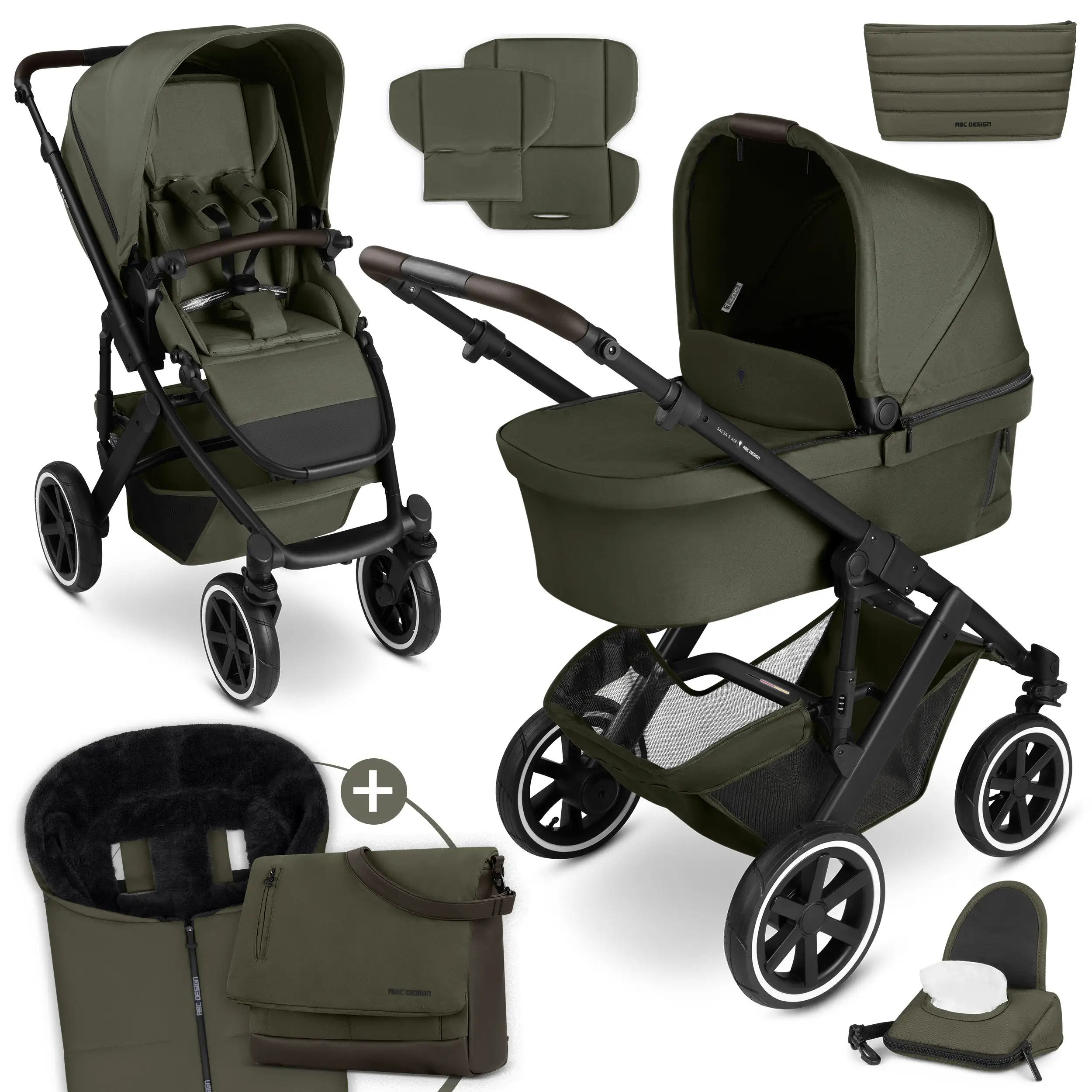 Kombi-Kinderwagen Salsa 5 Air inkl. Winterfußsack & Wickeltasche - Avocado