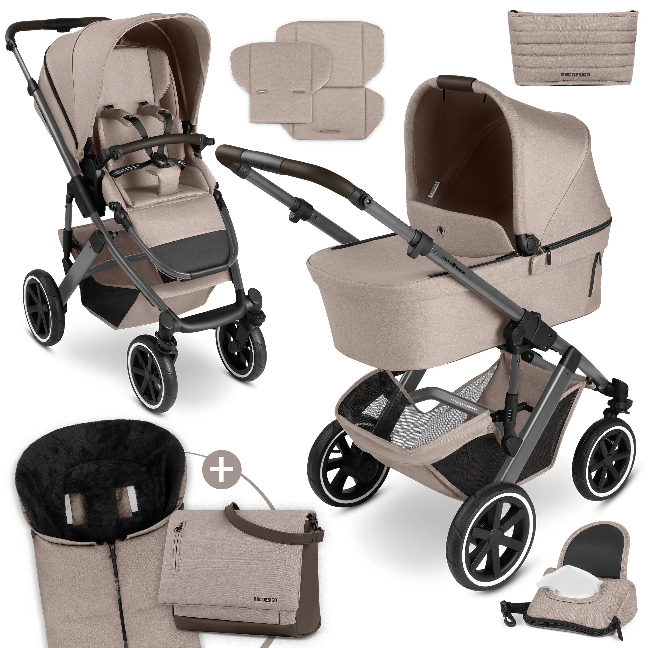 Kombi-Kinderwagen Salsa 5 Air inkl. Winterfußsack & Wickeltasche - Camel