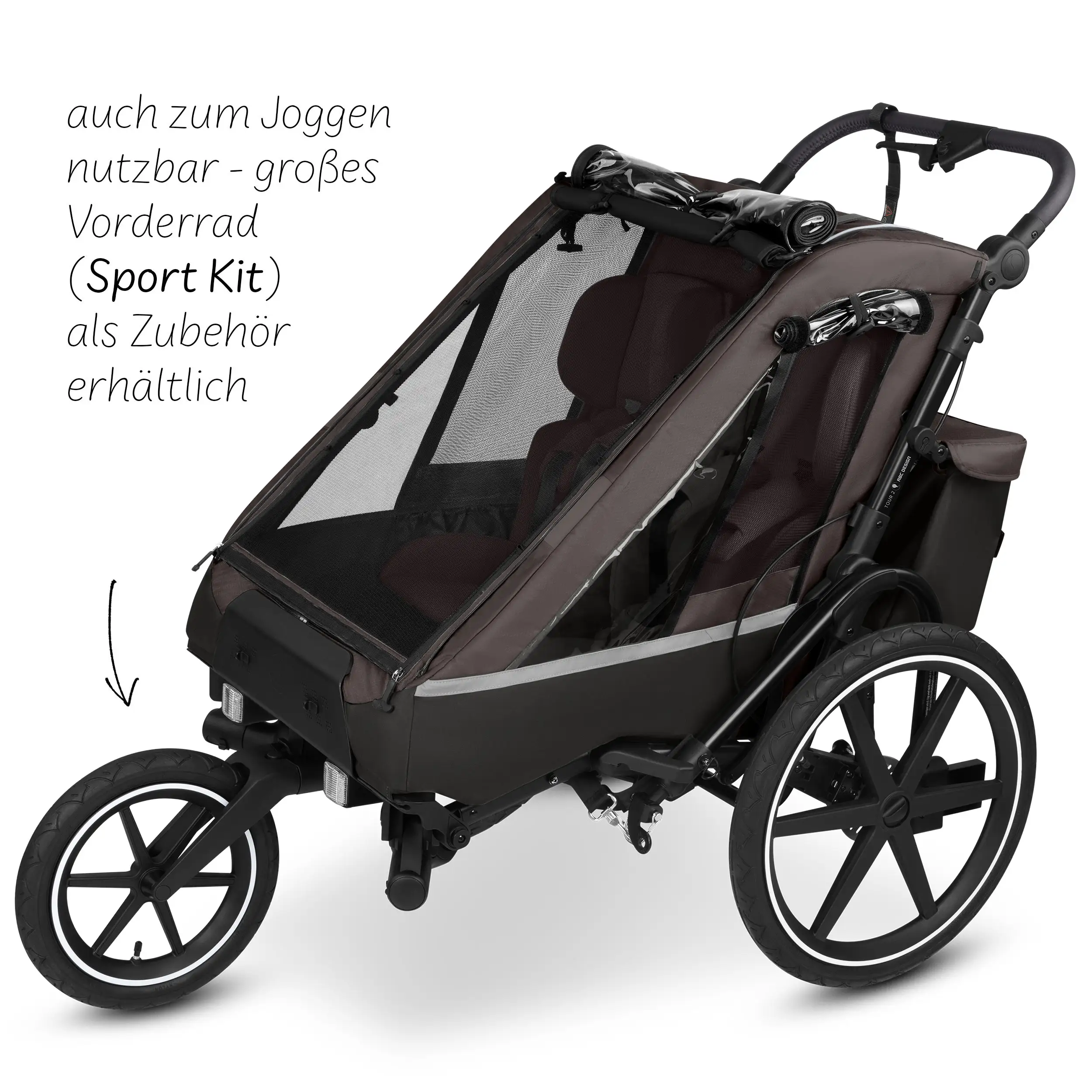 Remorque à vélo Tour 2 avec 2 sièges confortables et roues gonflables - Falcon