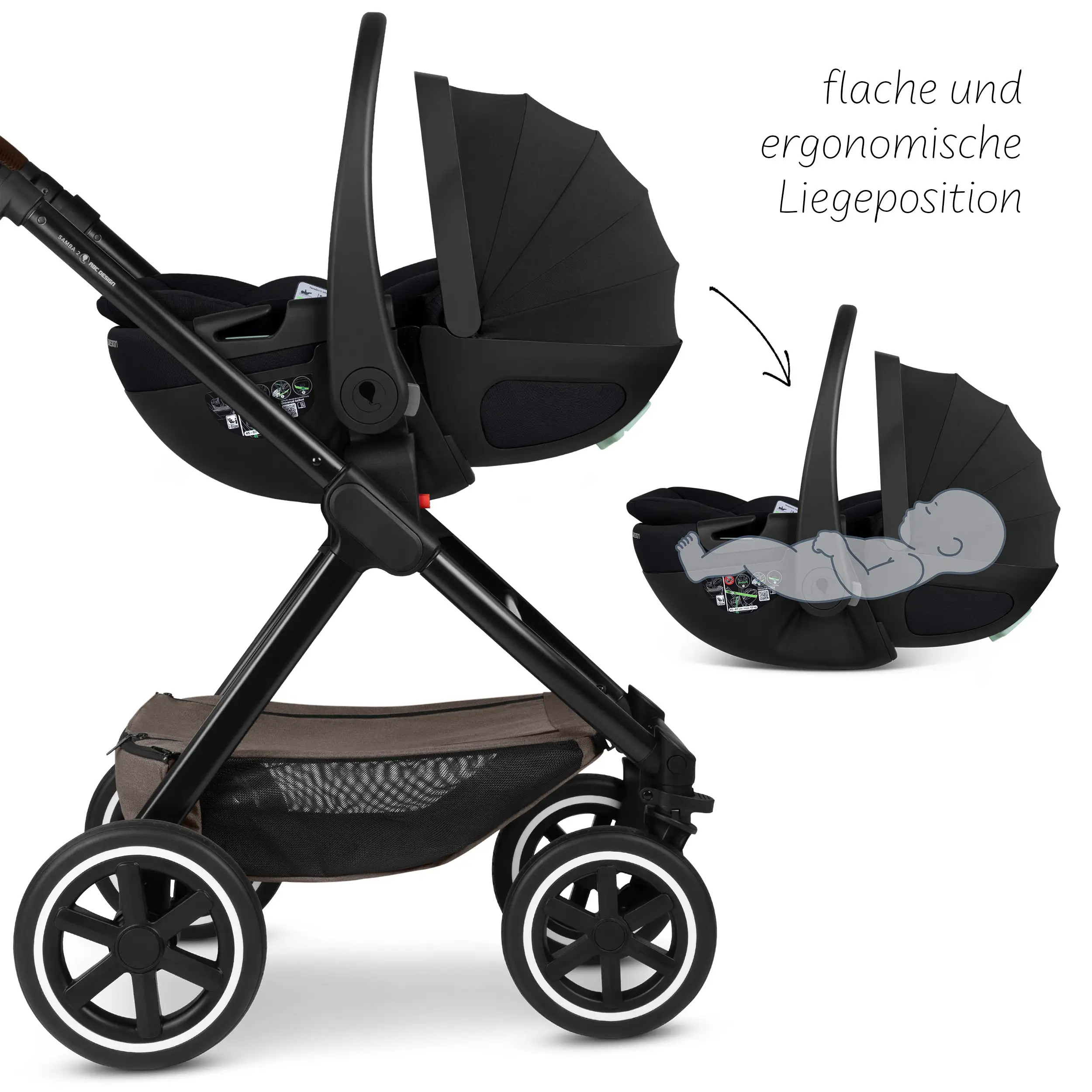 4in1-Kinderwagen-Set Samba 2 inkl. Babyschale Calla mit Liegefunktion - Nature