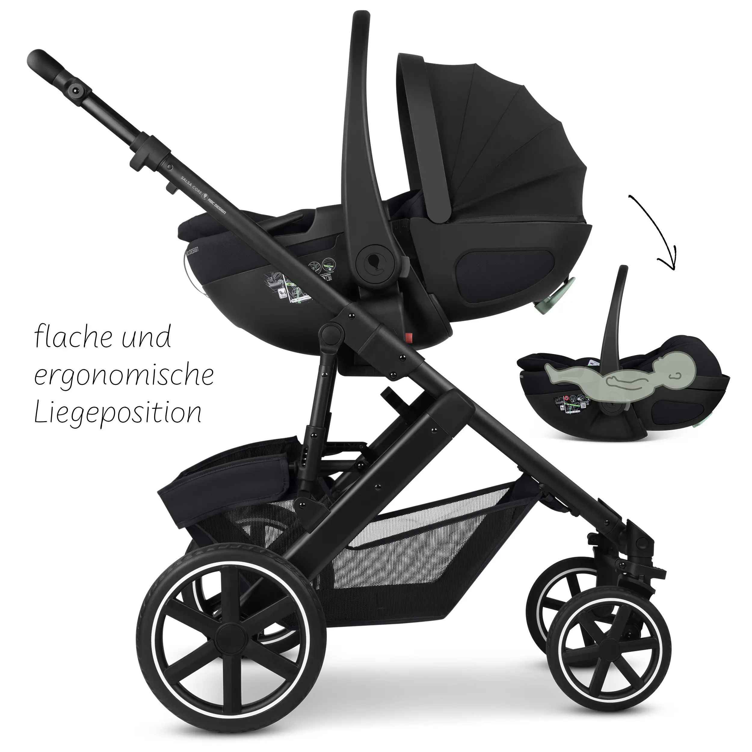Ensemble poussette 3en1 Salsa Core avec coque auto inclinable Calla - Ink