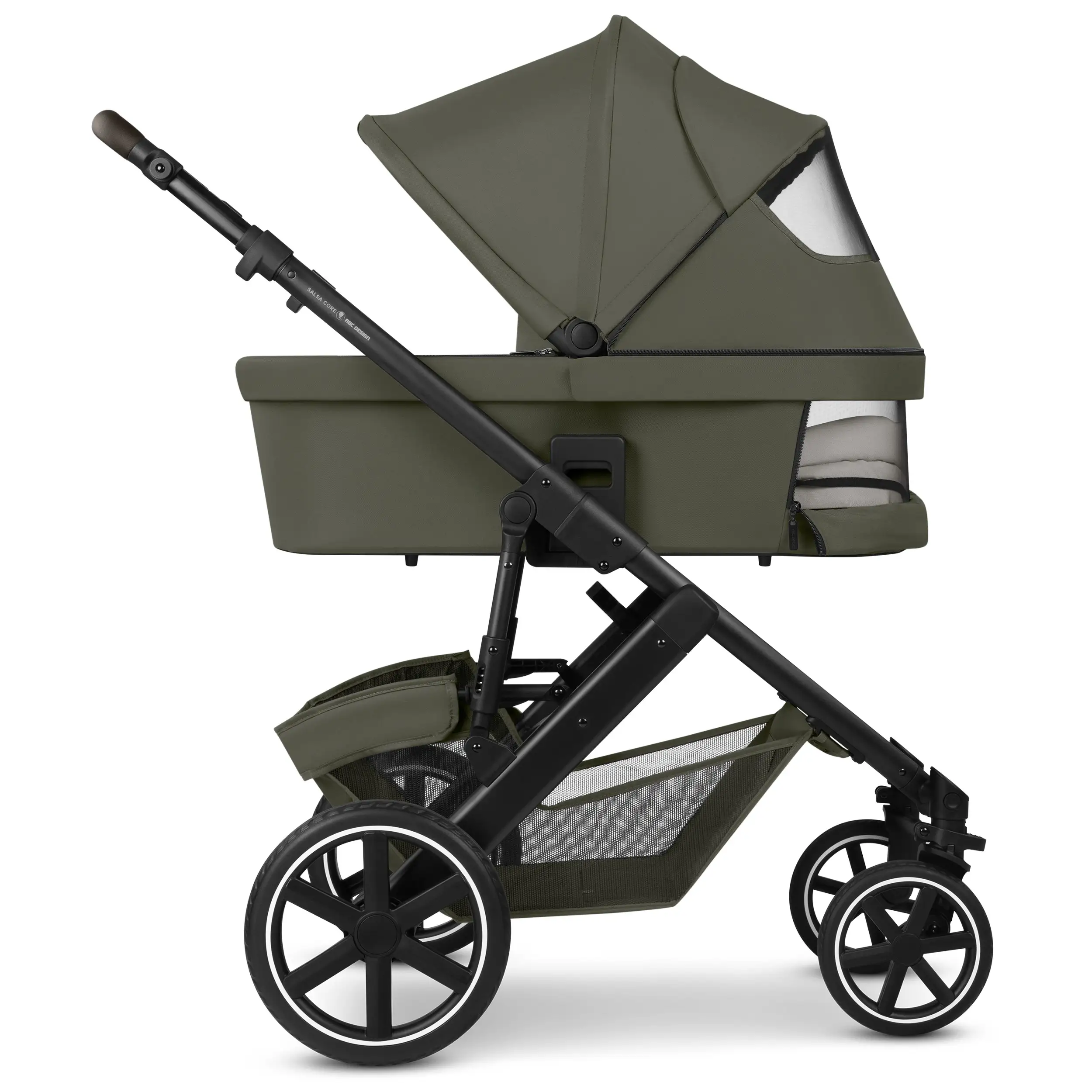Ensemble poussette 4en1 Salsa Core avec coque auto inclinable Calla et base ISOFIX Root - Olive
