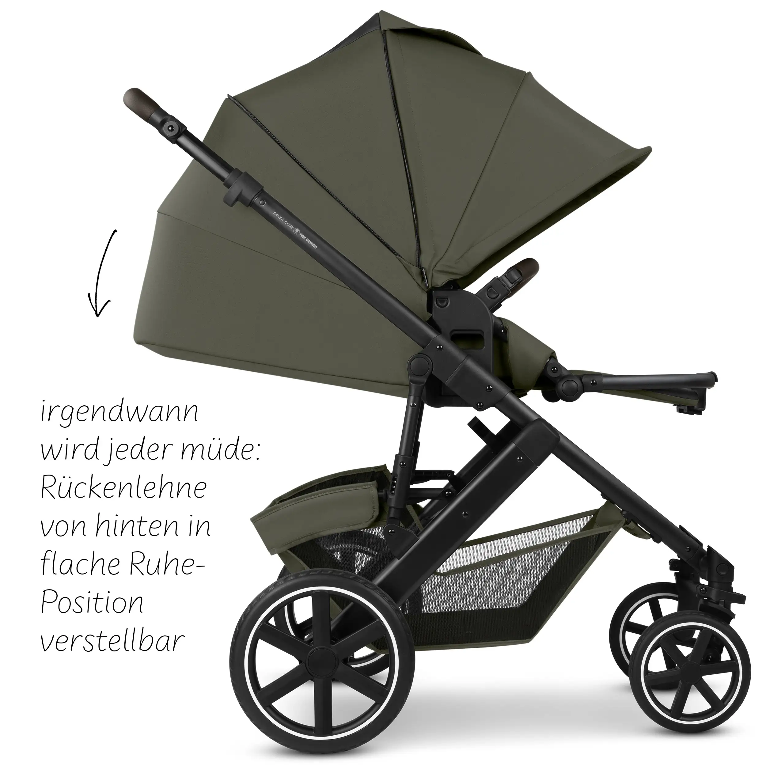 Ensemble poussette 4en1 Salsa Core avec coque auto inclinable Calla et base ISOFIX Root - Olive