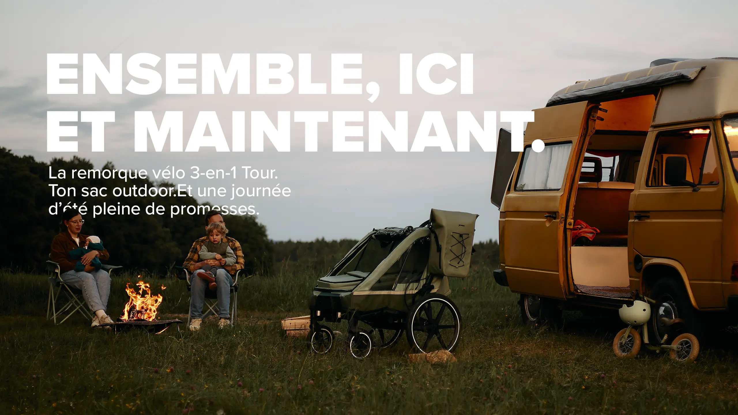 Remorque à vélo ABC Design Tour avec 2 sièges confort et roues gonflables