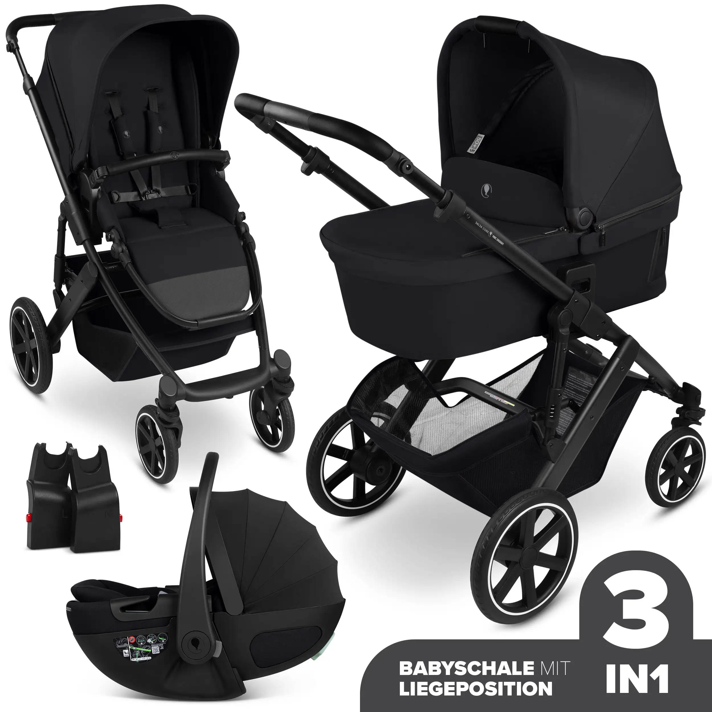 Ensemble poussette 3en1 Salsa Core avec coque auto inclinable Calla - Ink