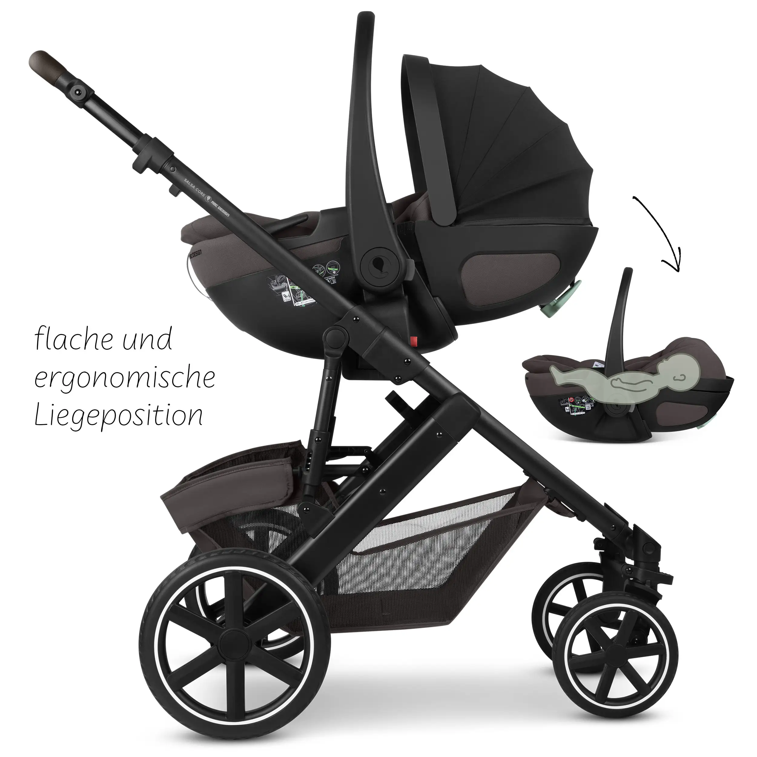 Ensemble poussette 4en1 Salsa Core avec coque auto inclinable Calla et base ISOFIX Root - Falcon