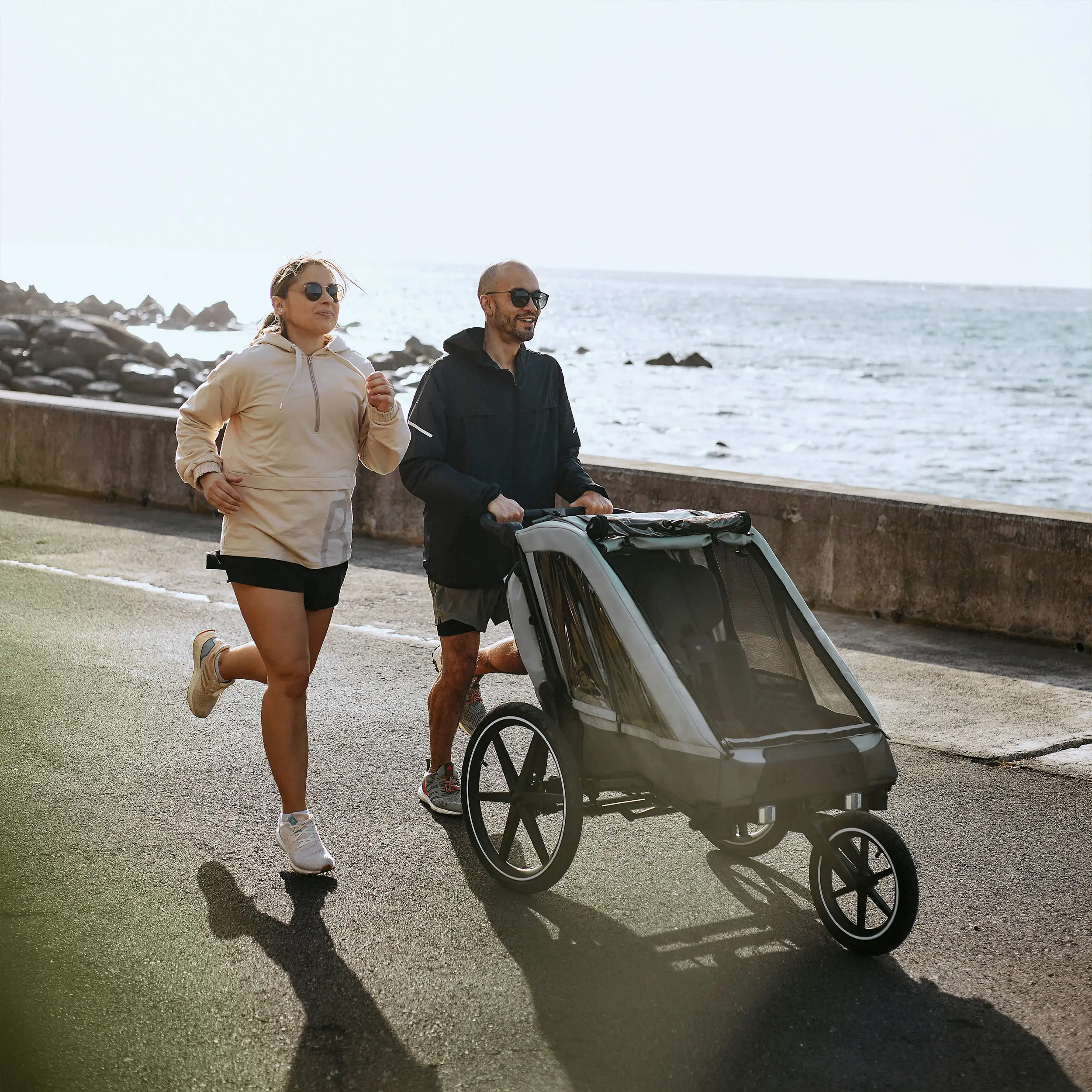 Fahrradanhänger Tour 2 mit 2 Komfortsitzen & Lufträdern - Olive