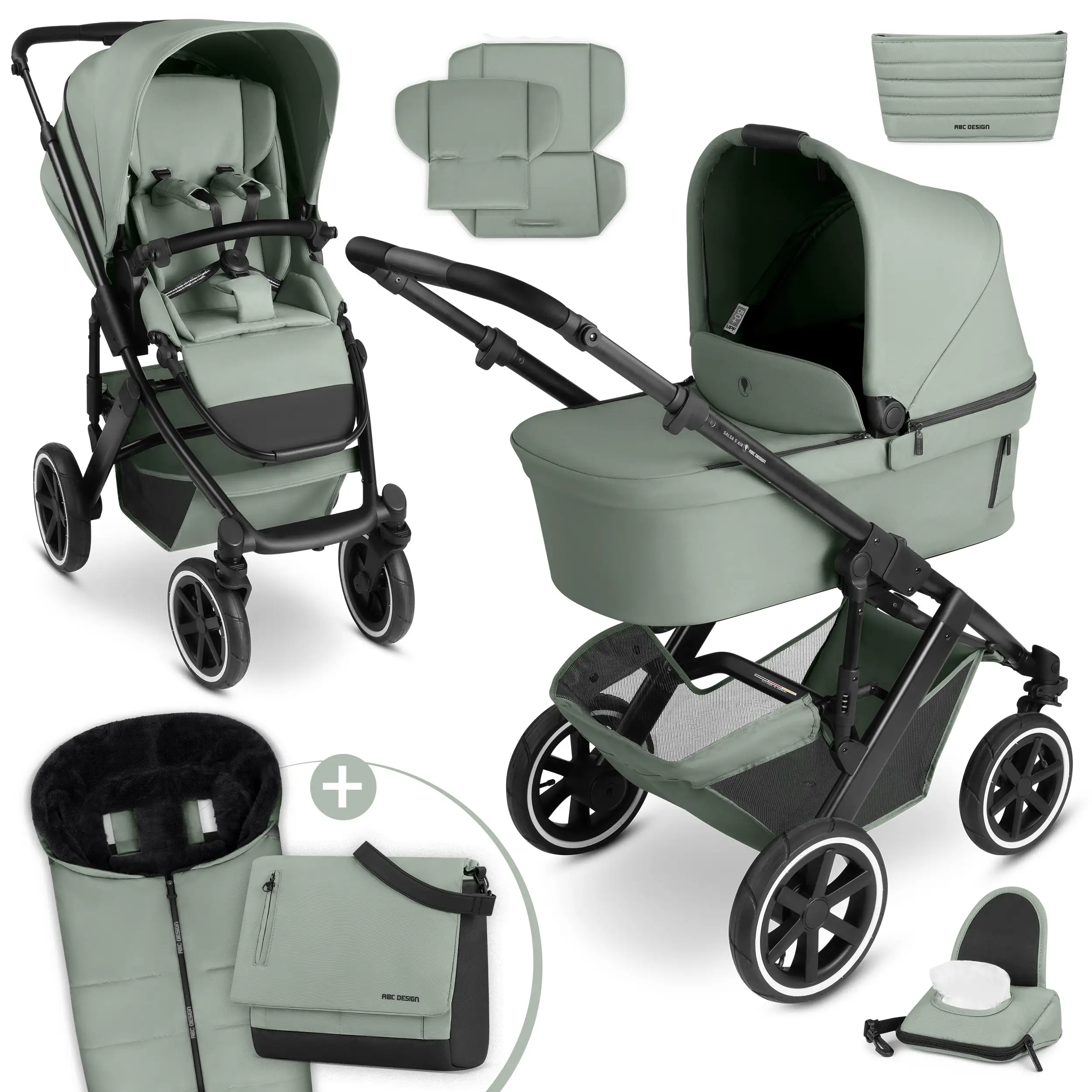 Kombi-Kinderwagen Salsa 5 Air inkl. Winterfußsack & Wickeltasche - Pine