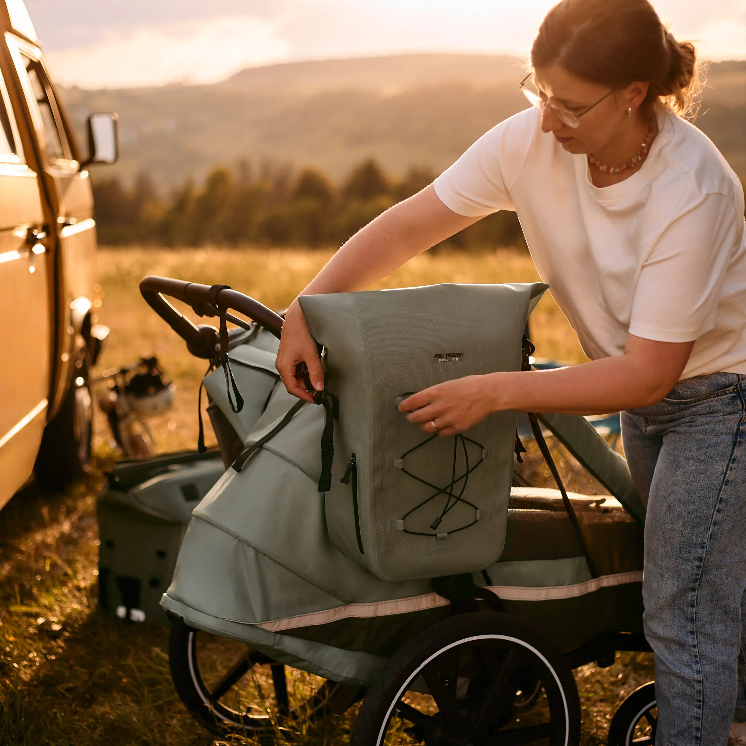 Satteltasche Sion 20L für Kinderwagen Fahrradanhänger & Alltag - Pine