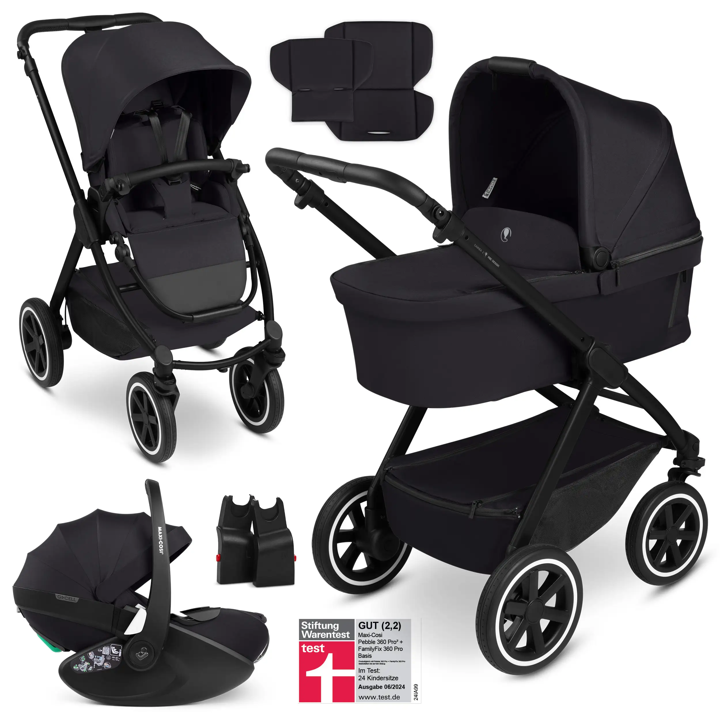 3in1 Kinderwagen-Set Samba 2 inkl. Babyschale Maxi Cosi Pebble 360 Pro 2 - Coal 3in1 Kinderwagen-Set Samba 2 inkl. Babyschale Maxi Cosi Pebble 360 Pro 2 - Coal