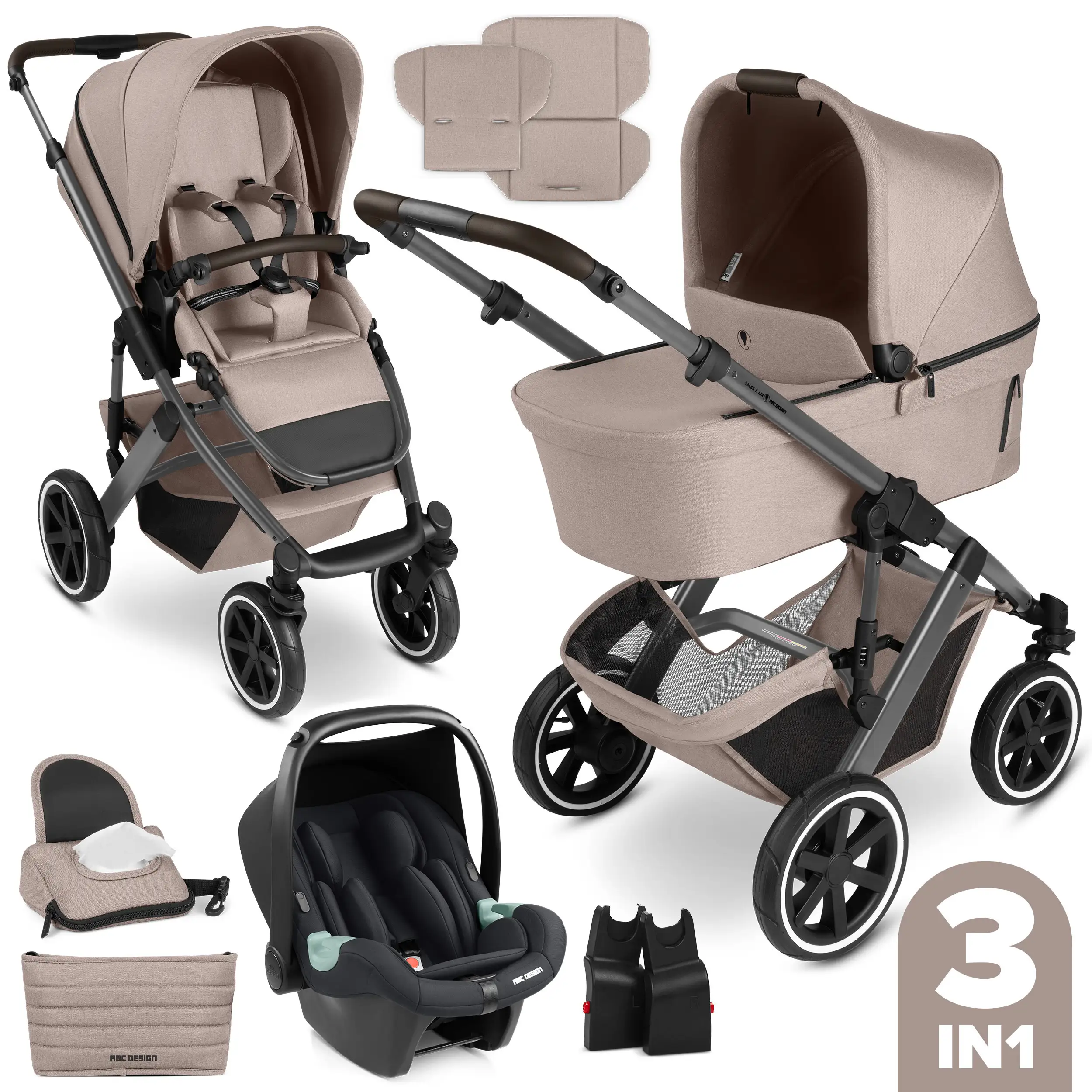 3in1-Kinderwagen-Set Salsa 5 Air - Camel