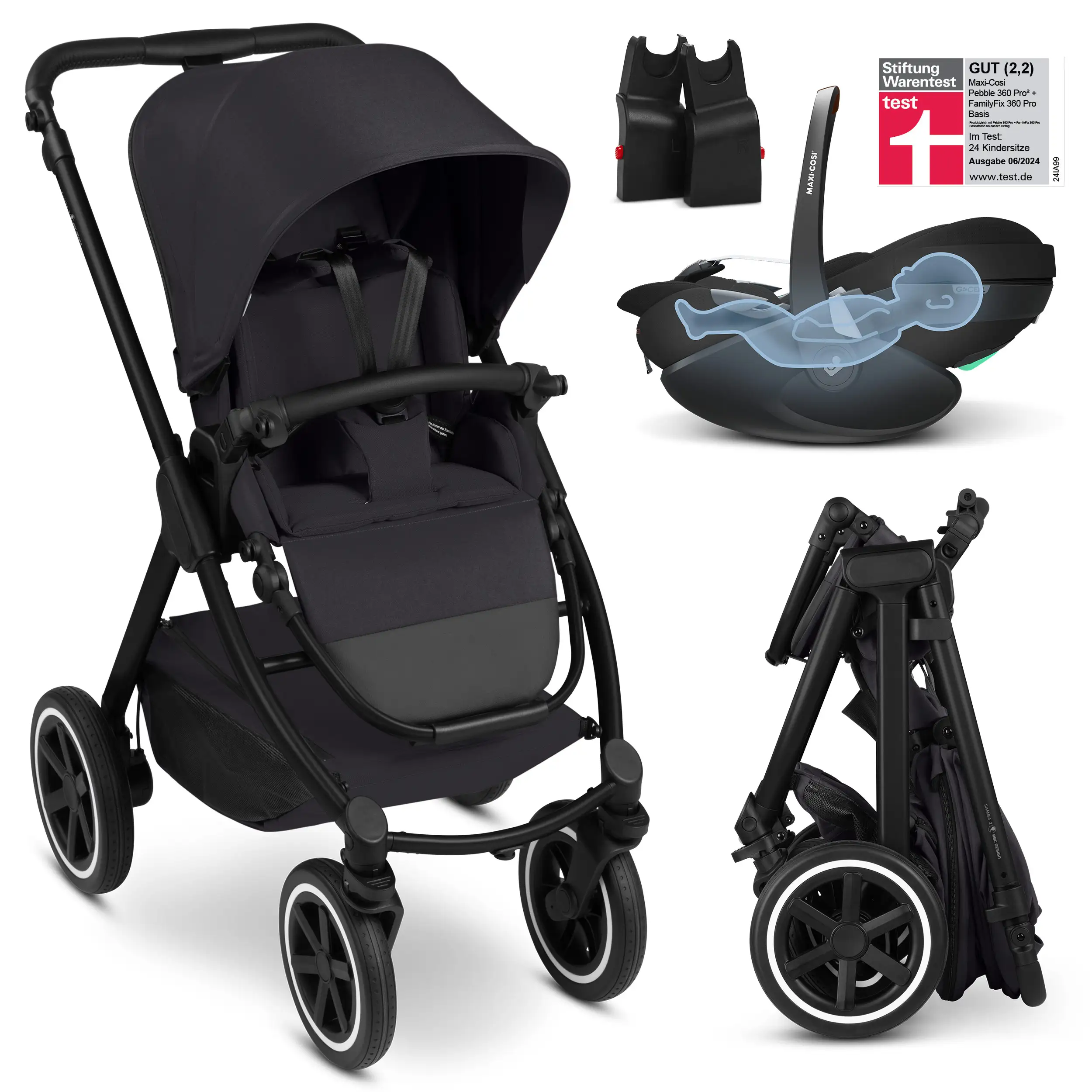 Travel-Set Samba 2 inkl. Babyschale Maxi Cosi Pebble 360 Pro 2 - Coal