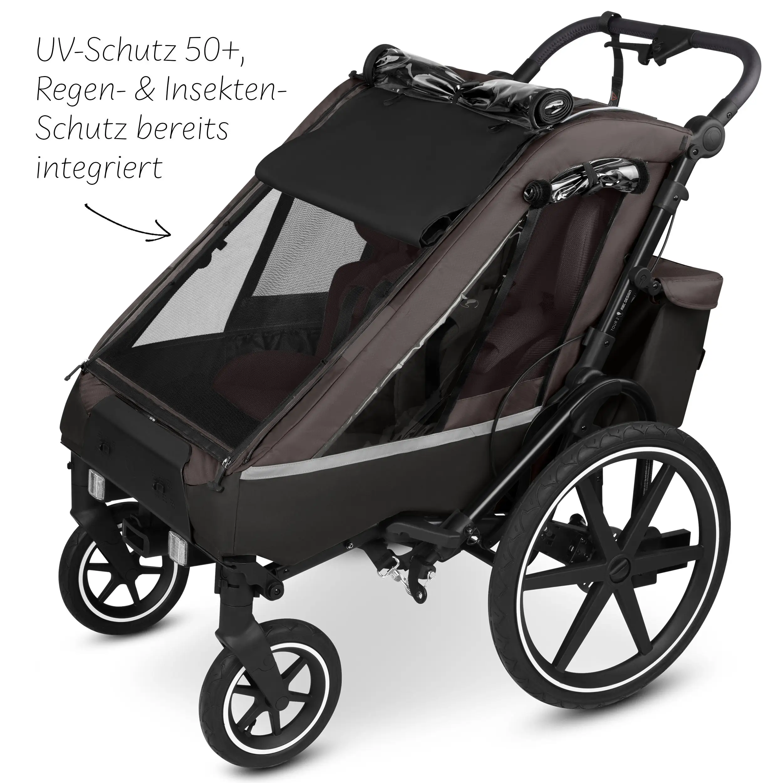 Remorque à vélo Tour 2 avec 2 sièges confortables et roues gonflables - Falcon