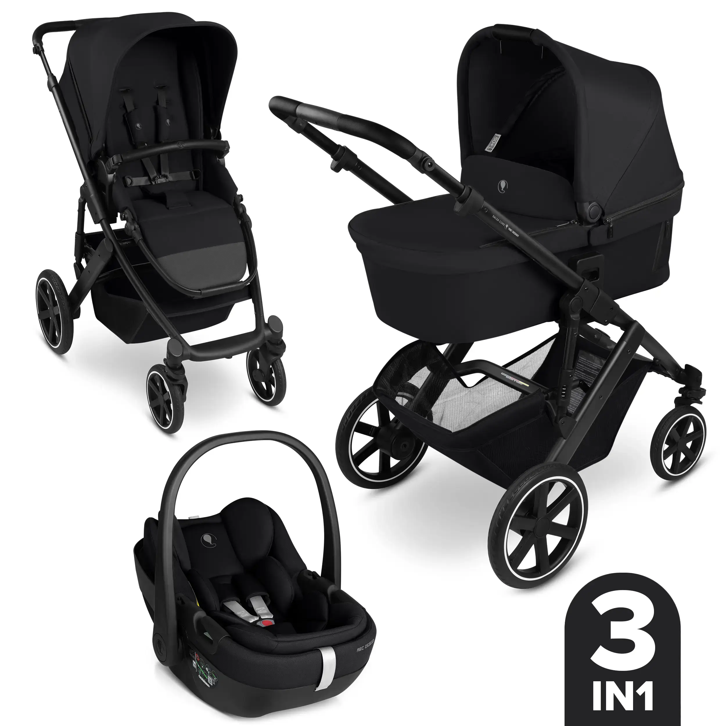 Ensemble poussette 3en1 Salsa Core avec siège auto pour bébé Calla à fonction allongée - Ink