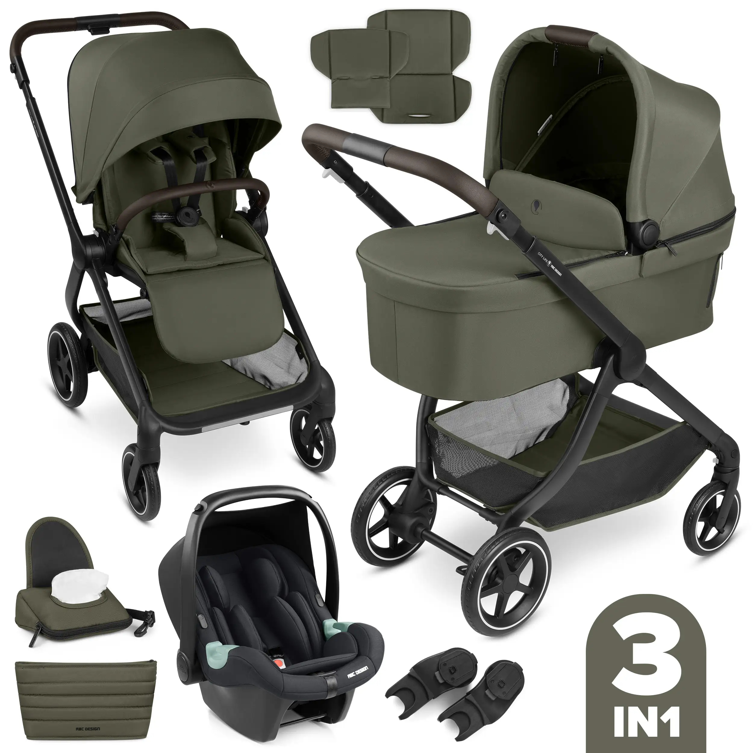 3in1-Kinderwagen-Set City Life - Avocado