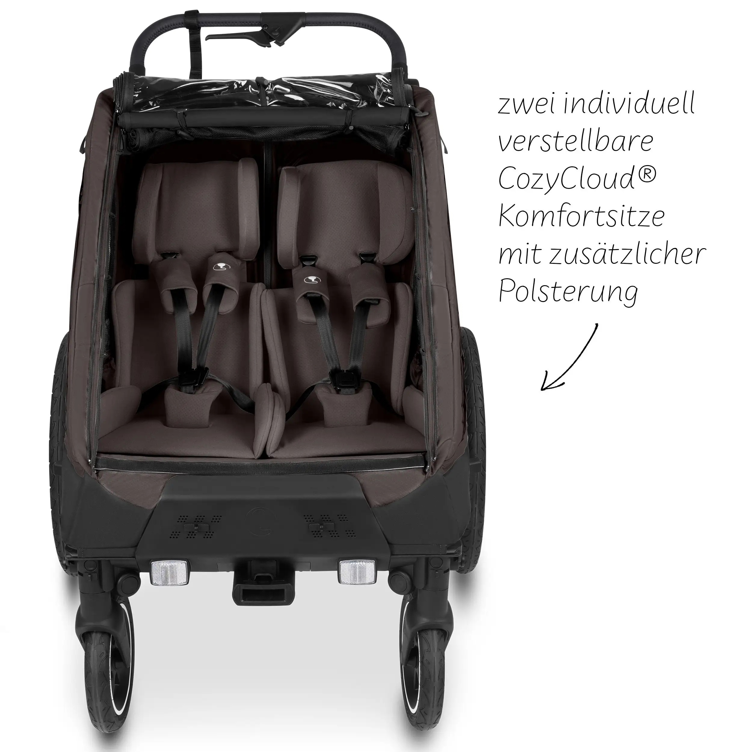 Remorque à vélo Tour 2 avec 2 sièges confortables et roues gonflables - Falcon